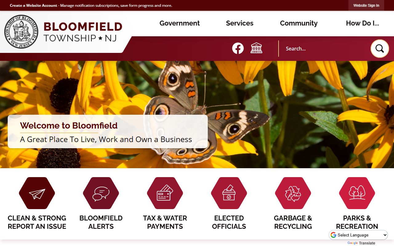 Official Bloomfield Township website showing police department and jail roster access