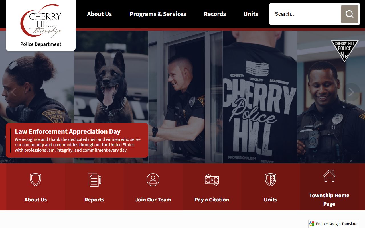 Cherry Hill Police Department page for jail roster record lookups