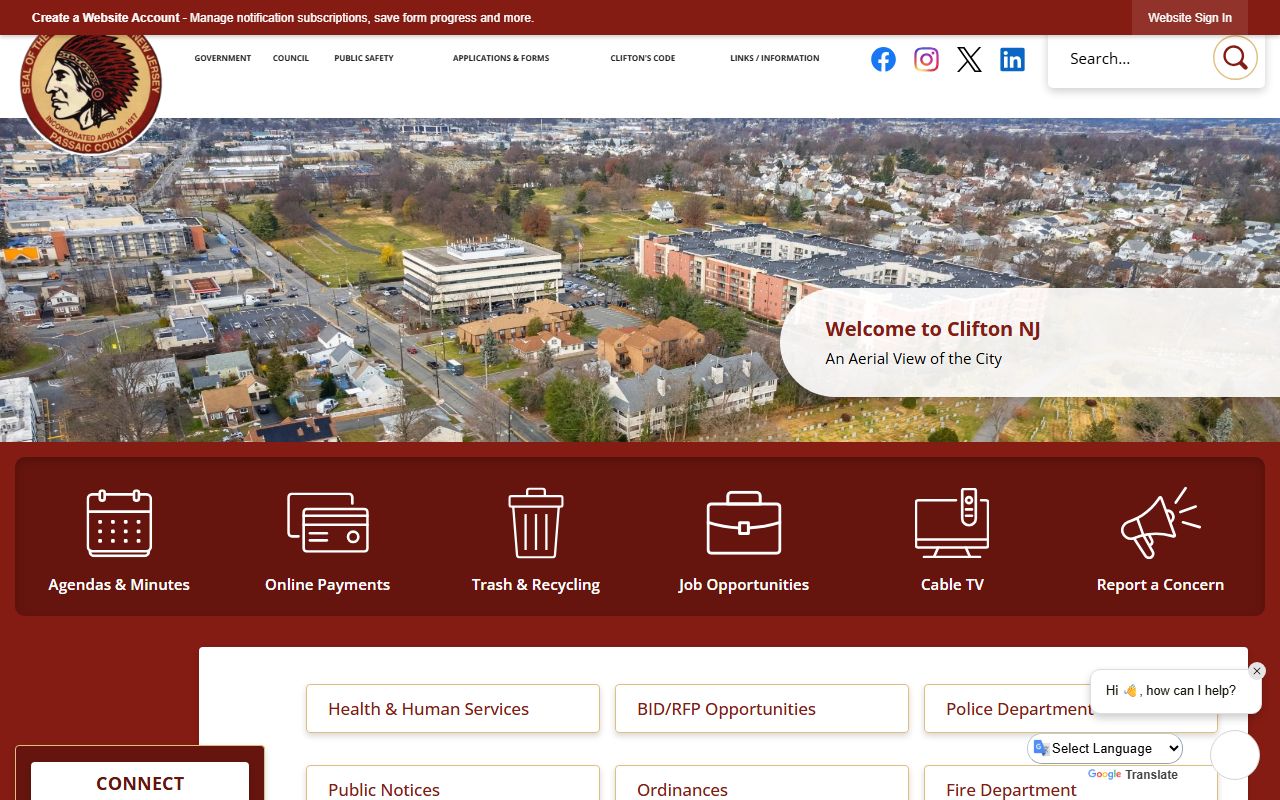 Official City of Clifton website with police and public safety information for jail roster records