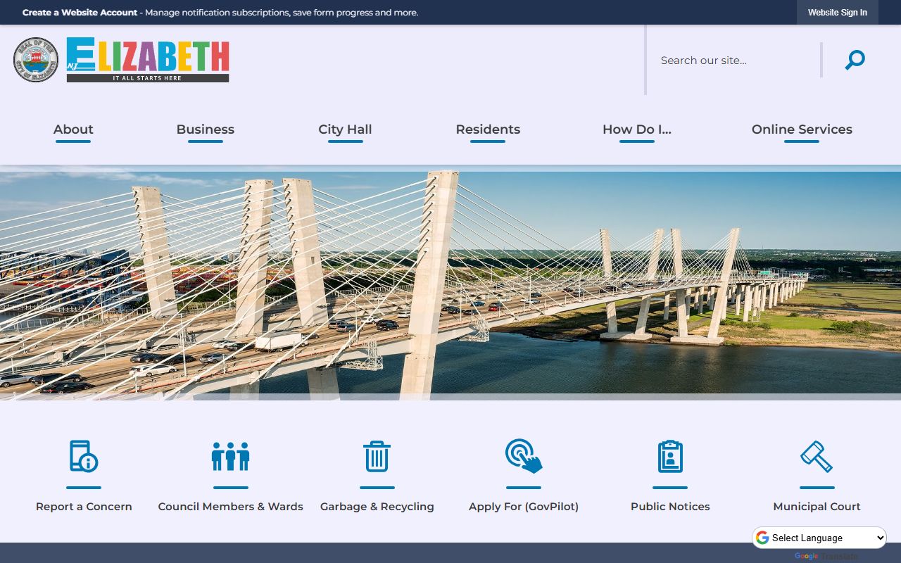 City of Elizabeth official website for jail roster and arrest records