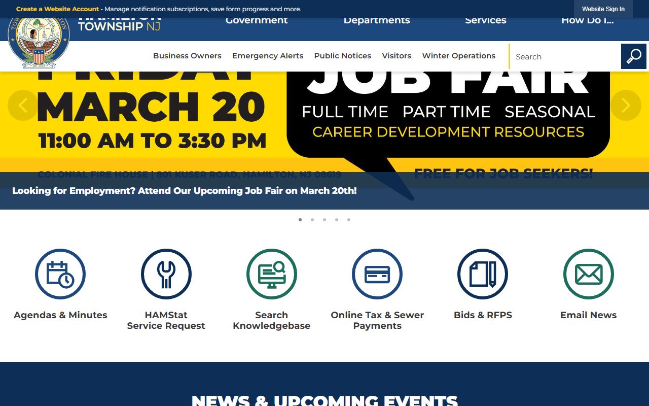 Official Hamilton Township website with police and public safety information for jail roster searches