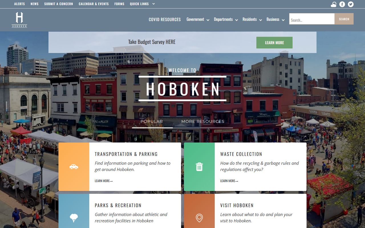 Official City of Hoboken website showing police department and jail roster access