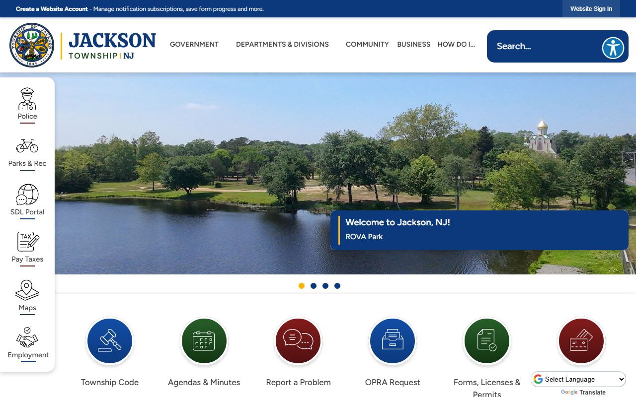 Official Jackson Township website showing police department and jail roster access
