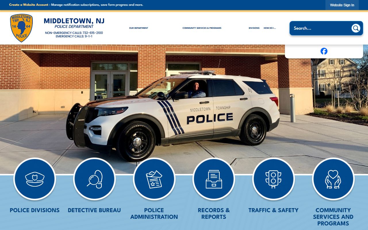 Middletown Township Police Department website for police information and jail roster records