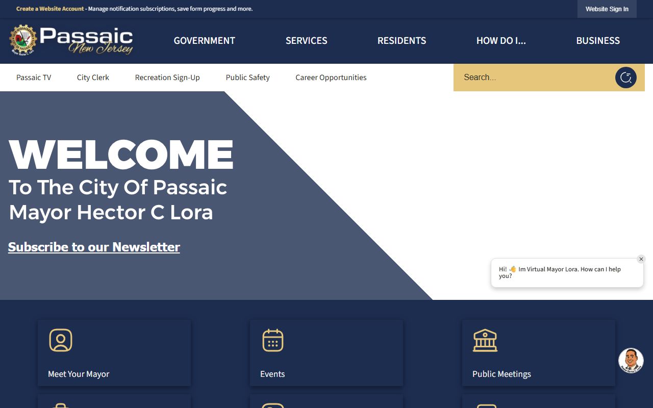 Official City of Passaic website showing police department and jail roster access