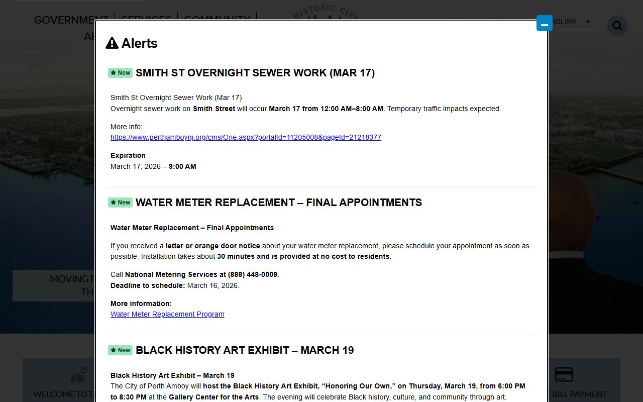 Official City of Perth Amboy website with police department and jail roster information