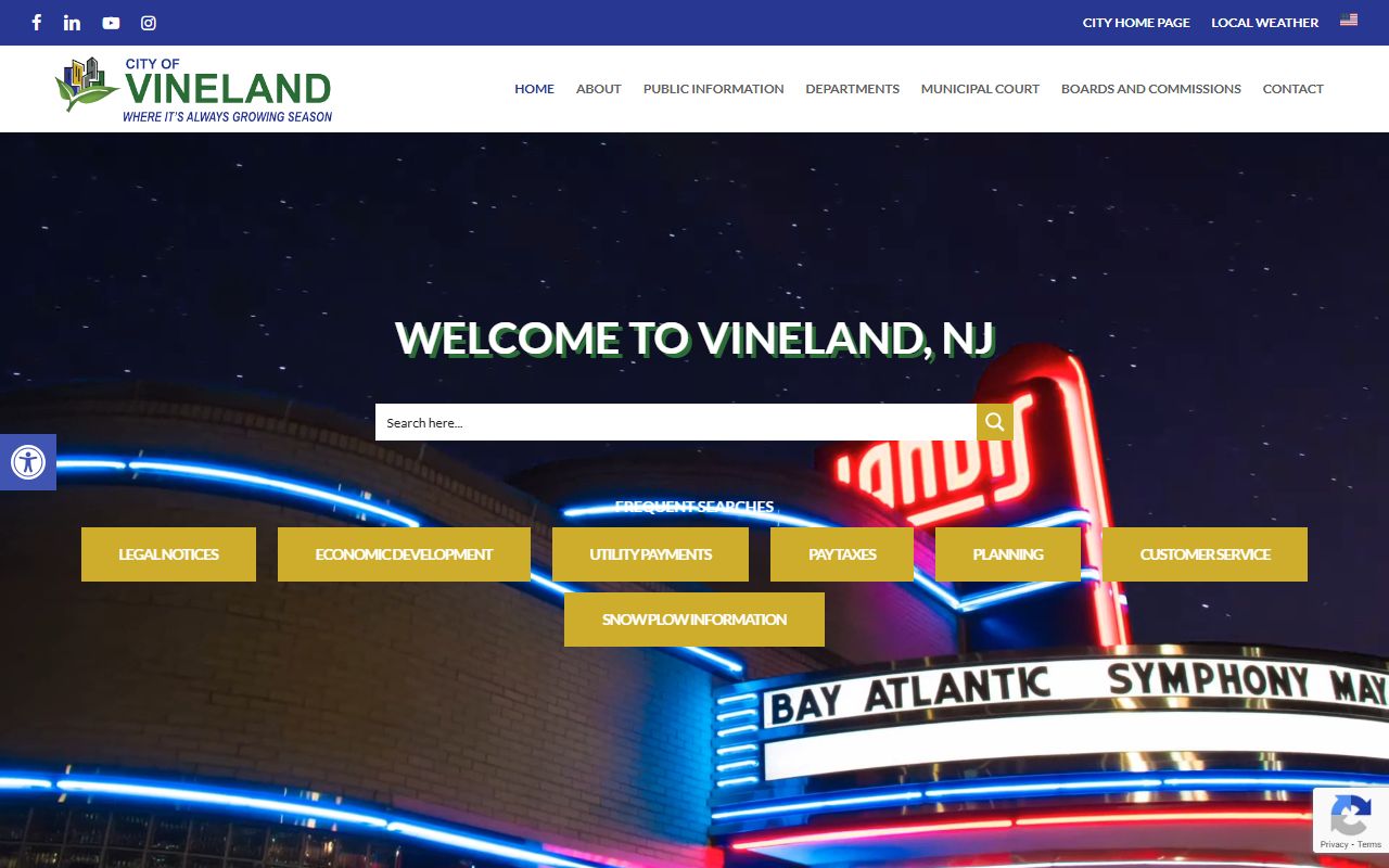 Official City of Vineland website with police and government services for jail roster information