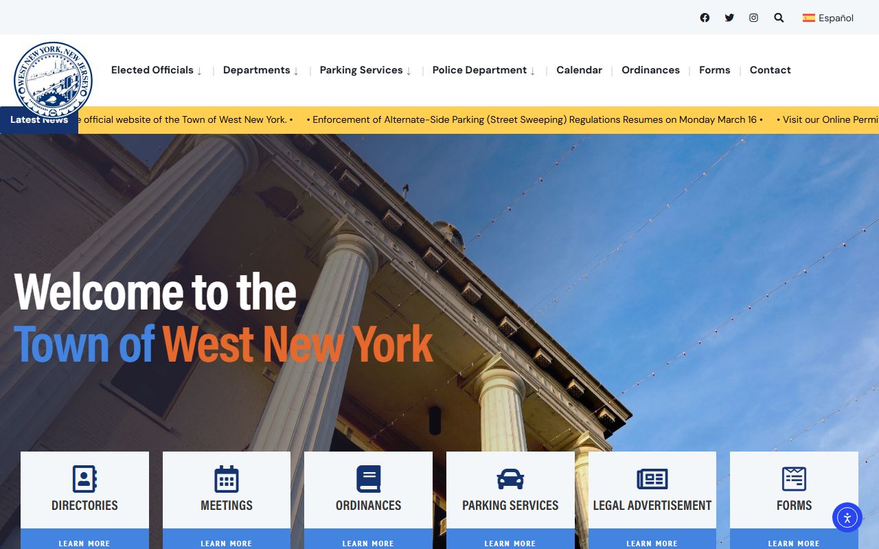 Official Town of West New York website showing police department and jail roster access