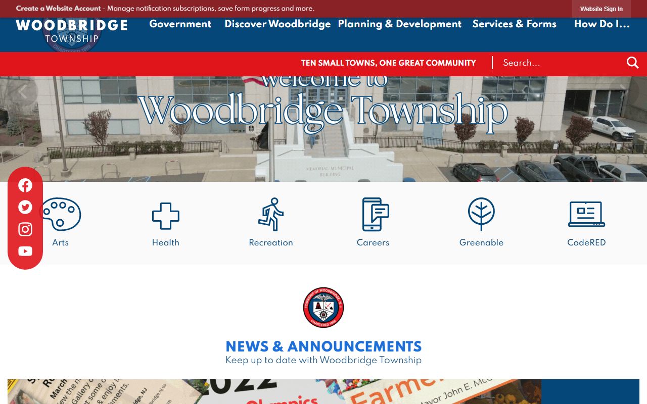 Official Woodbridge Township website with police department and jail roster details