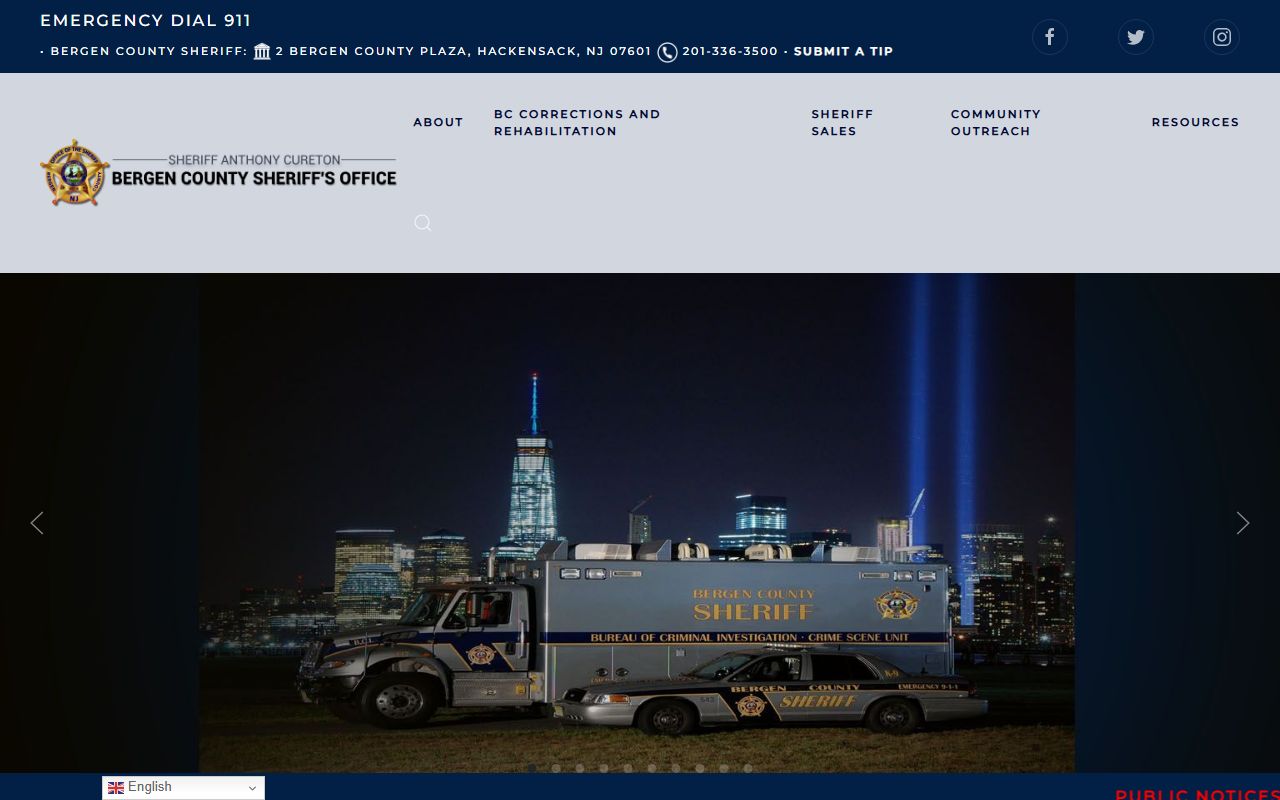 Official Bergen County Sheriff's Office website showing jail roster and facility information