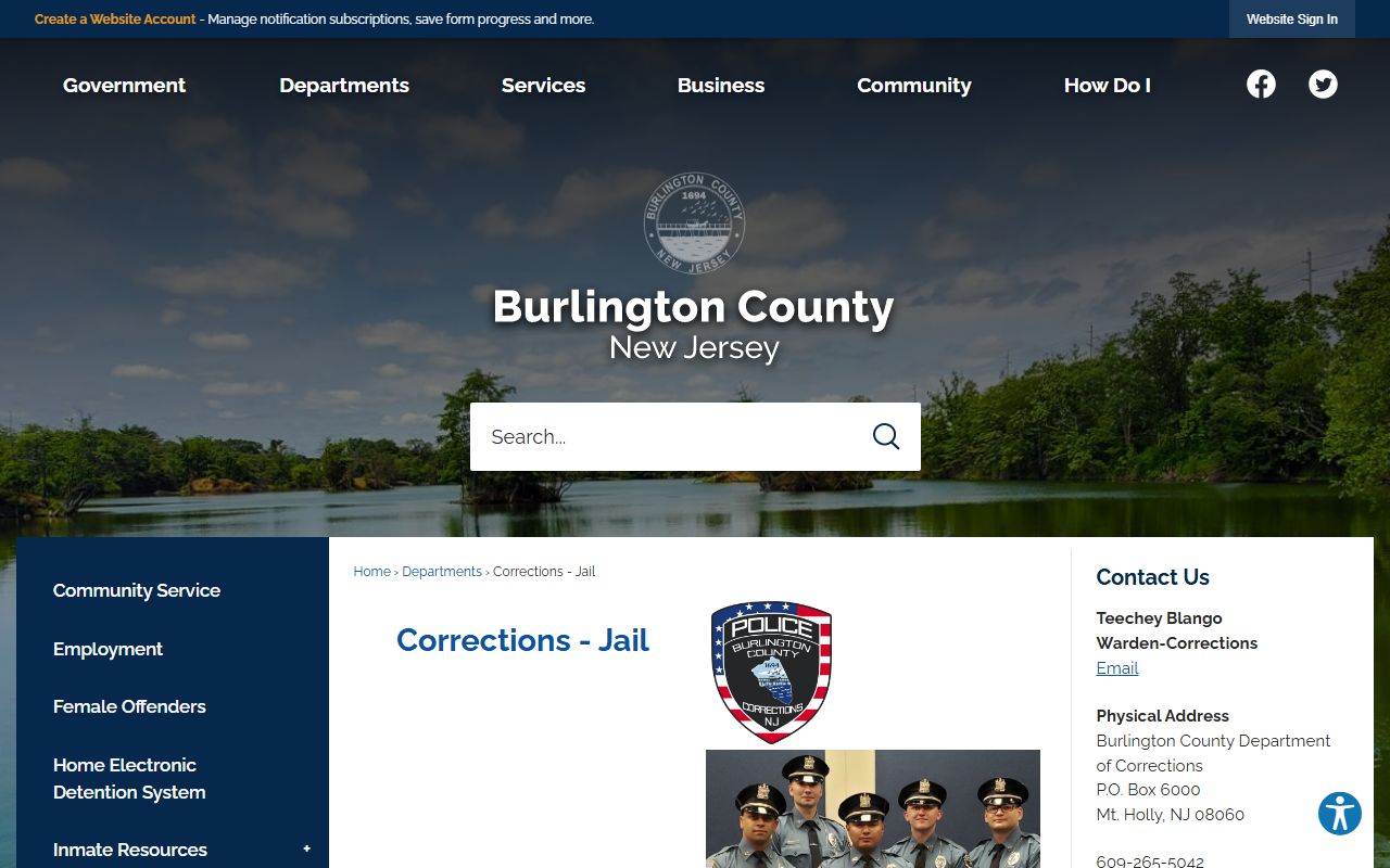 Burlington County Department of Corrections jail roster page