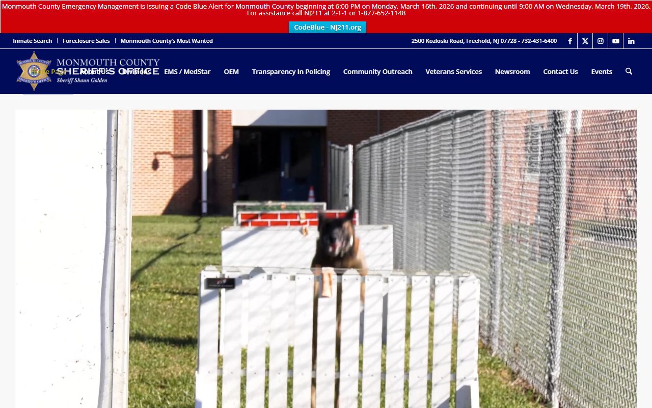 Monmouth County Sheriff's Office website with jail roster search tools