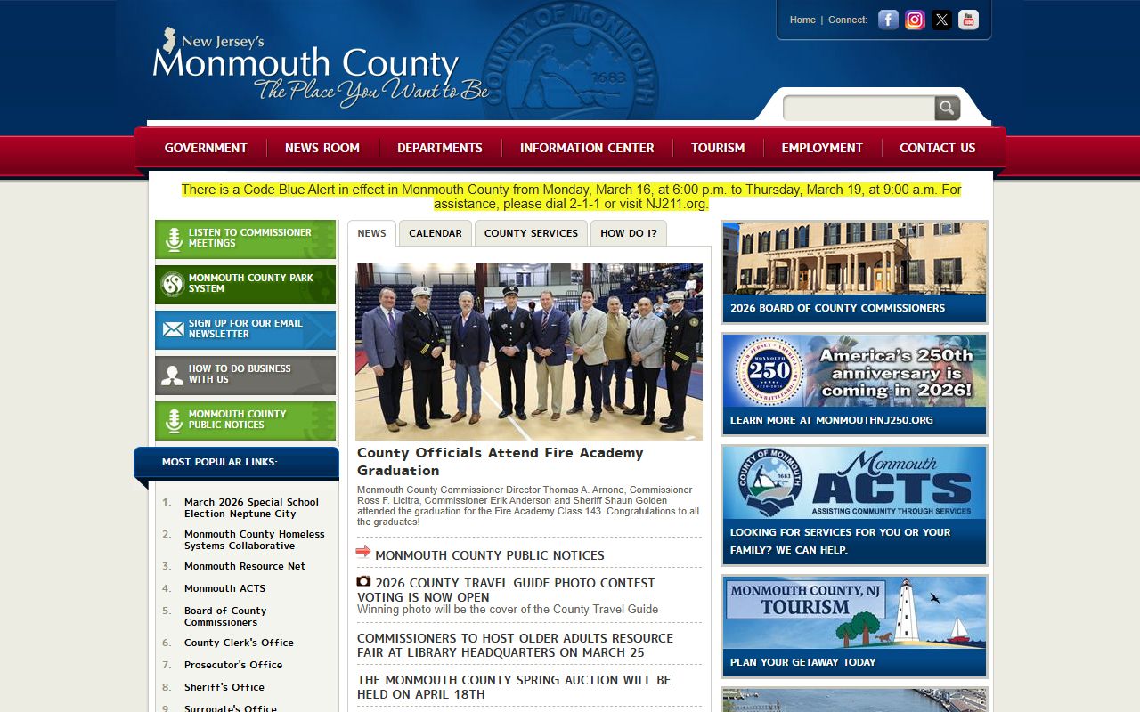 Official Monmouth County website showing jail roster and inmate information